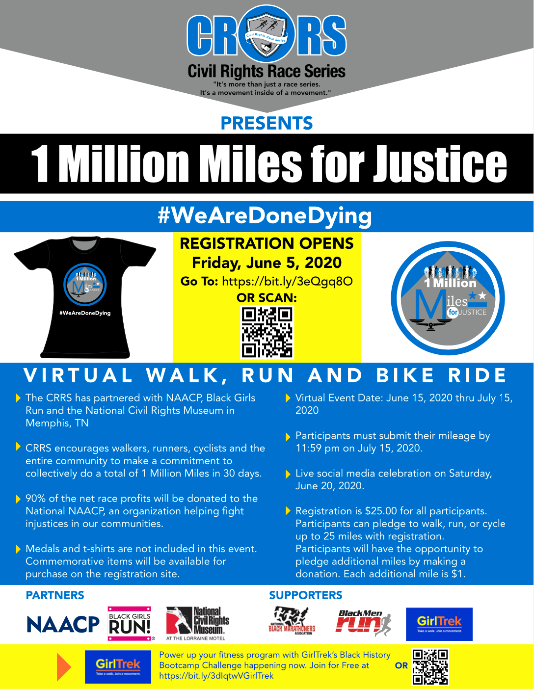 1 Million Miles for Justice Virtual Run/Walk/Bike - June 15th to July 15th